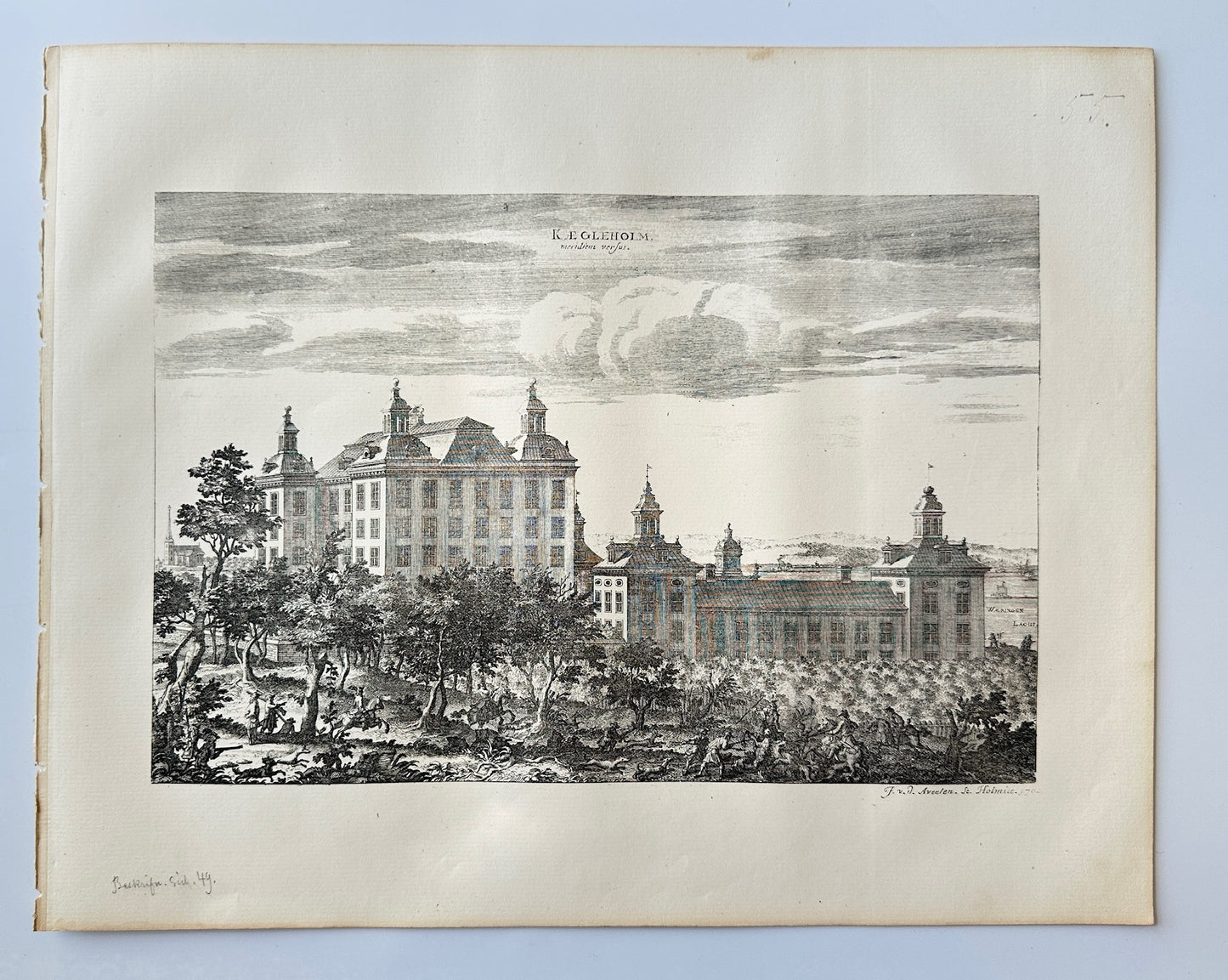 Antique Topographical - Erik Dahlberg - View of Kagleholm Castle in Sweden - E1