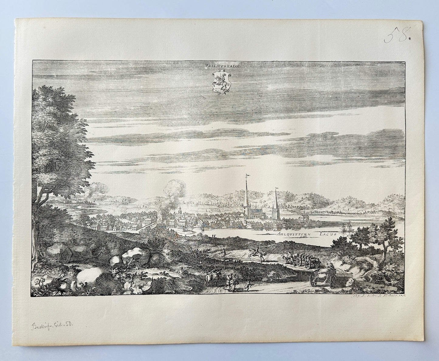 Antique Topographical - Erik Dahlberg - View of Filipstad in Sweden - E1