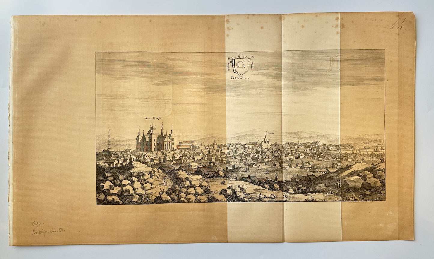 Original Antique Topographical - Erik Dahlberg - View of Gavle in Sweden - E1
