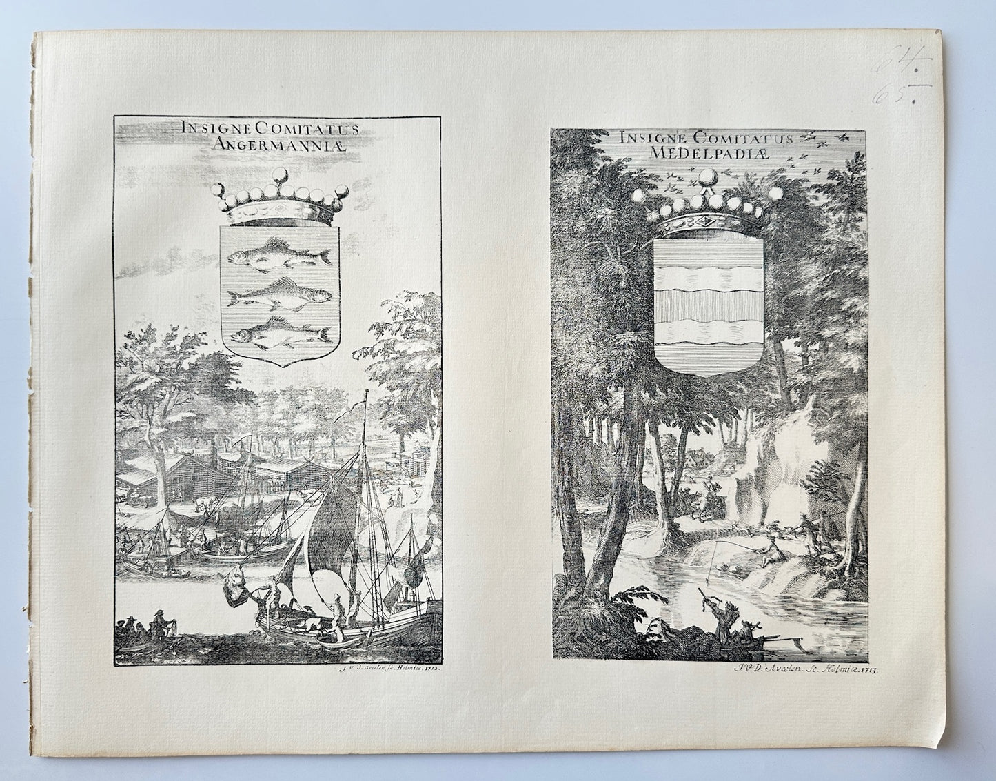 Original Antique Topographical - Erik Dahlberg - Medelpad Weapons - Sweden - E1