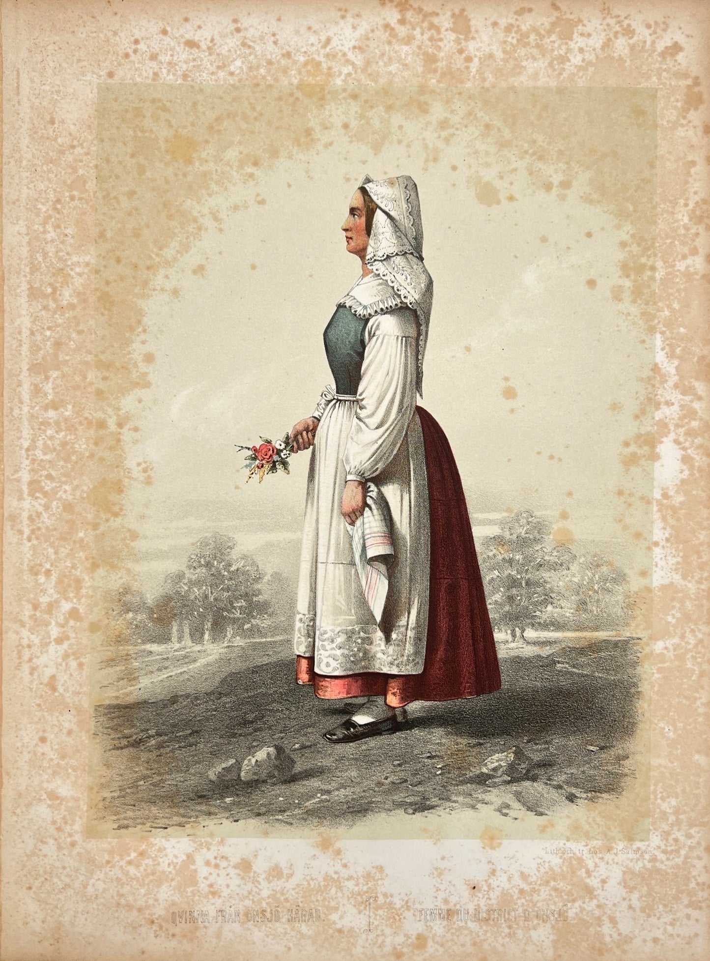 Antique Costume Print - Otto Henrik Wallgren - Woman from Onsjo - Stockholm - C2