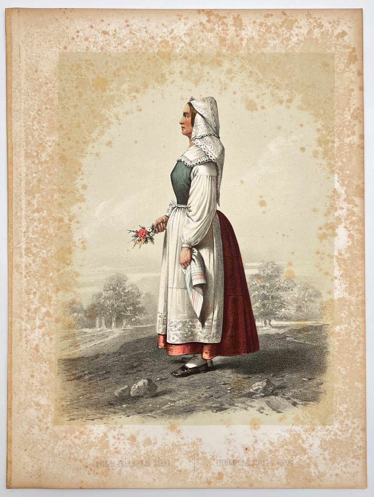 Antique Costume Print - Otto Henrik Wallgren - Woman from Onsjo - Stockholm - C2