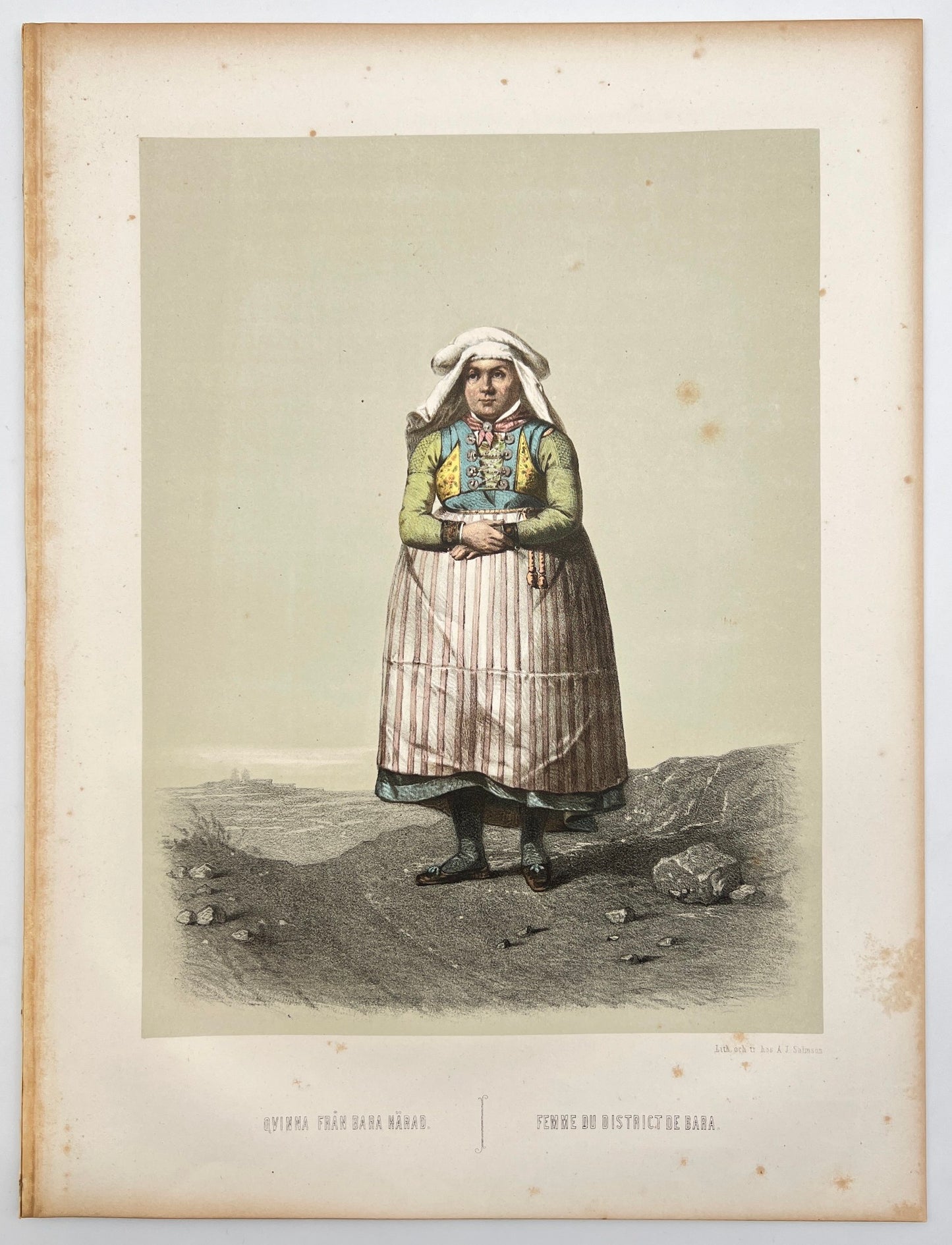 Antique Costume Print - Wallgren - Woman from Bara District - Swedish - C2