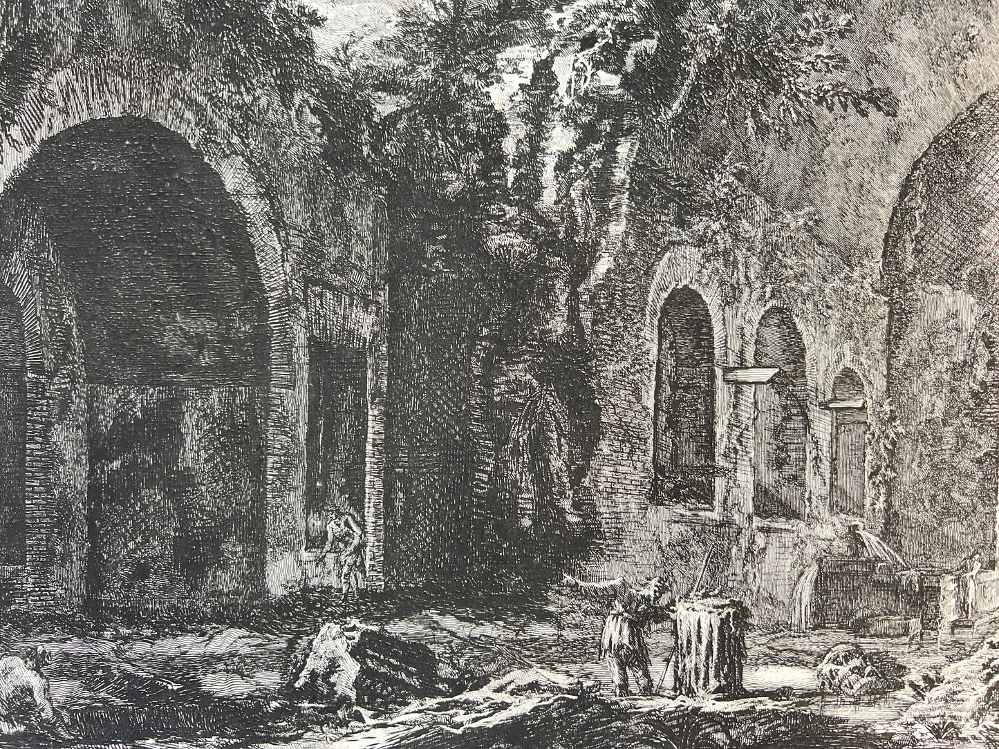 Antique Etching - Veduta della fonte e delle Spelonche d'Egeria - Piranesi 1766