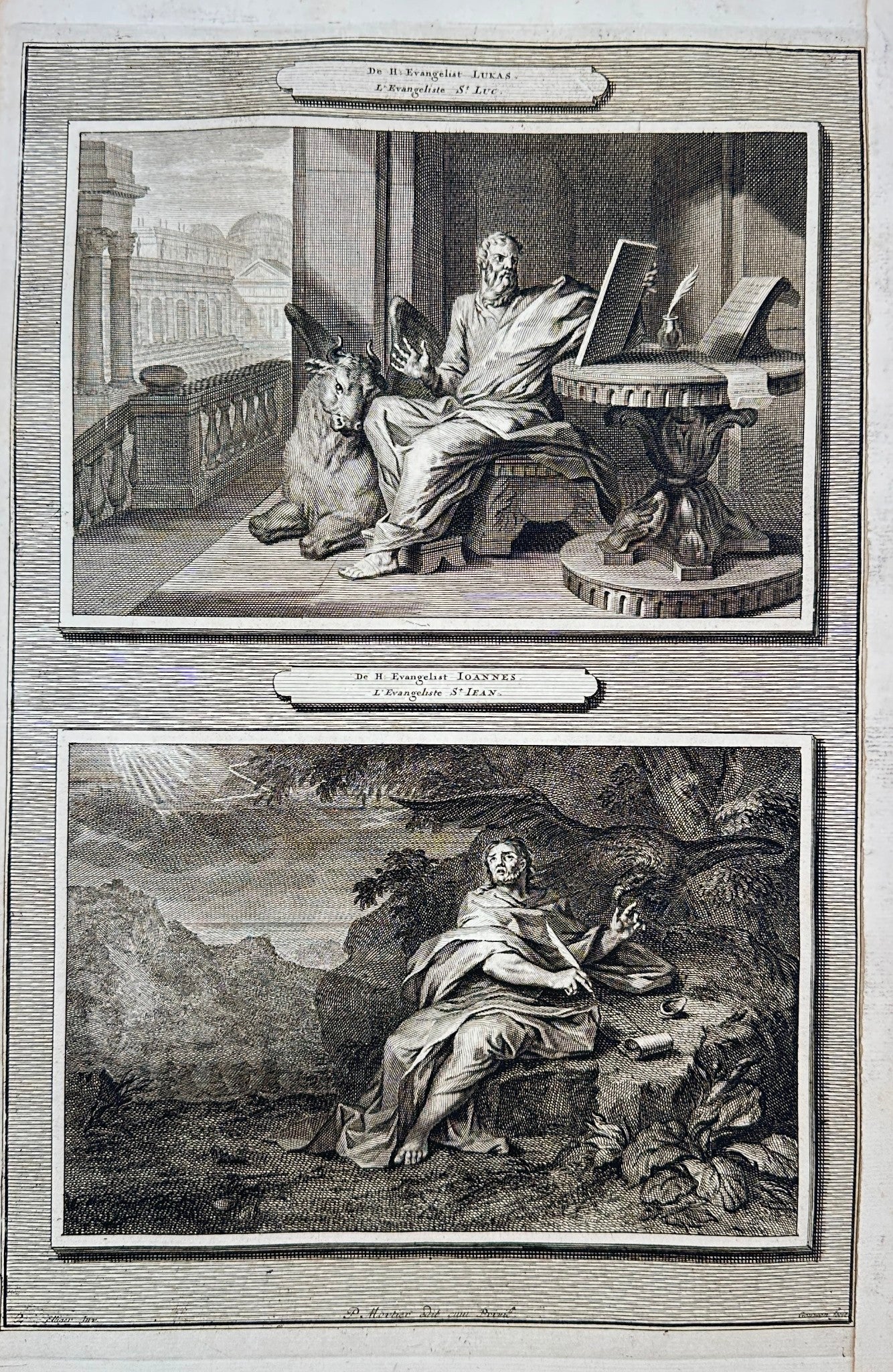 Antique Print - Pierre Mortier - St. Evangelist Luke and St. Evangelist John F5
