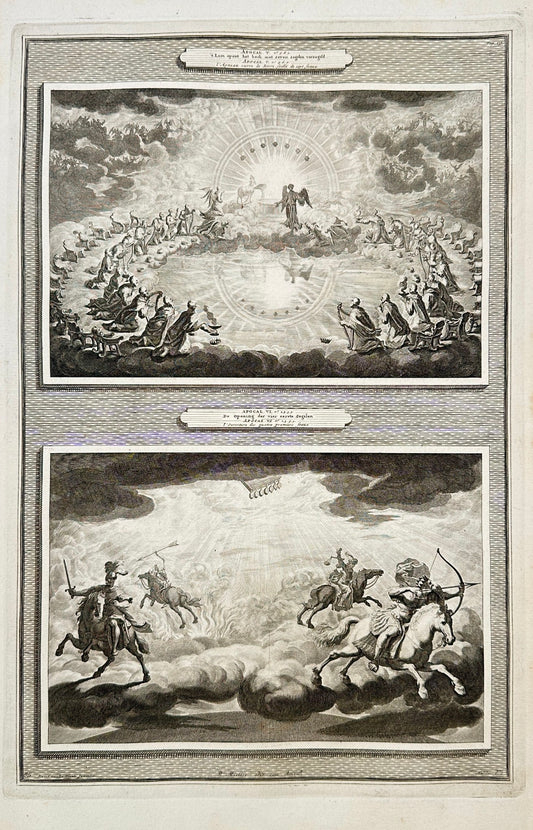 Antique Print - Mortier - The Lamb Opens the Book and Opening of 4 Seals F5