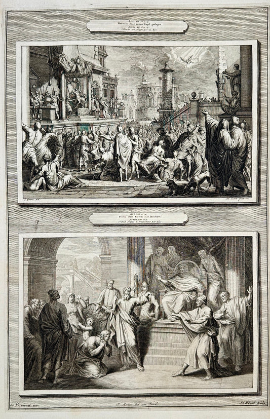 Antique Biblical Print - The Death of Herod and Paulus Blinds Bar Jesus F5