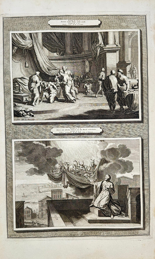 Antique Biblical Print - The Recovery Paul & The Descent of the Beasts F5