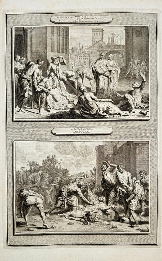 Antique Biblical Print - Peter Healing Diseases & Disinfecting Stefan F5