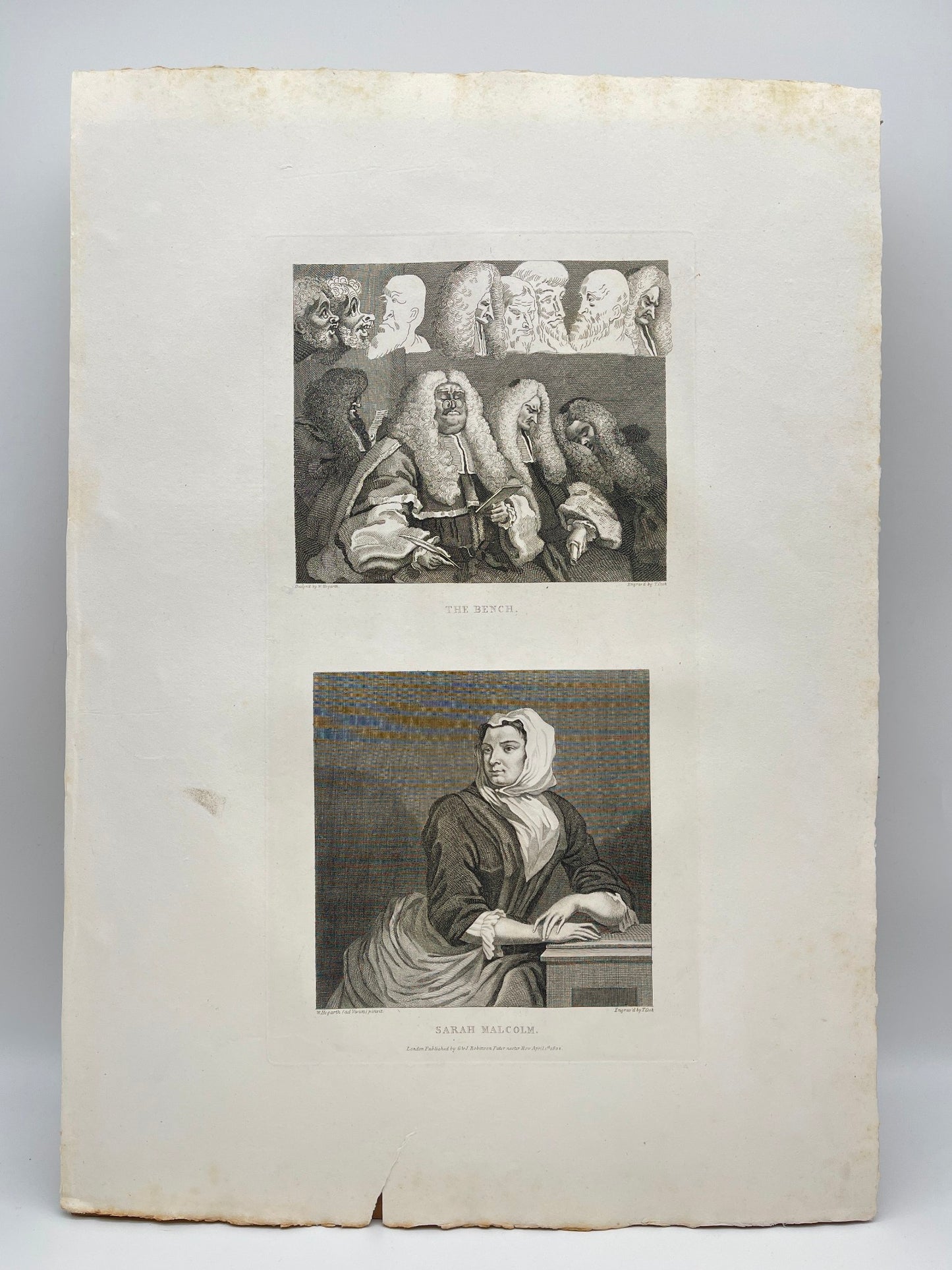 Original Antique Print - William Hogarth - Sarah Malcolm and The Bench - E5