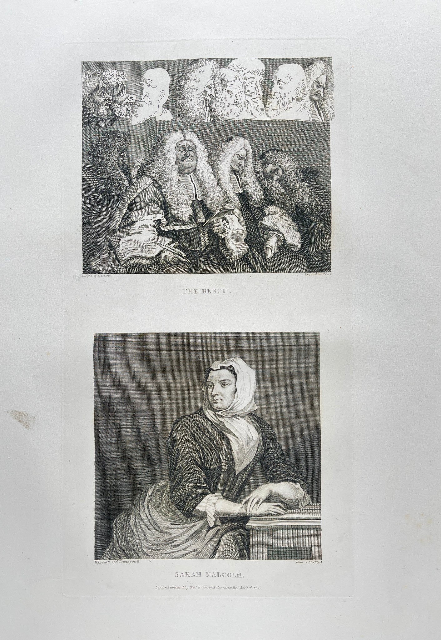 Original Antique Print - William Hogarth - Sarah Malcolm and The Bench - E5