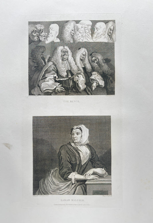 Original Antique Print - William Hogarth - Sarah Malcolm and The Bench - E5