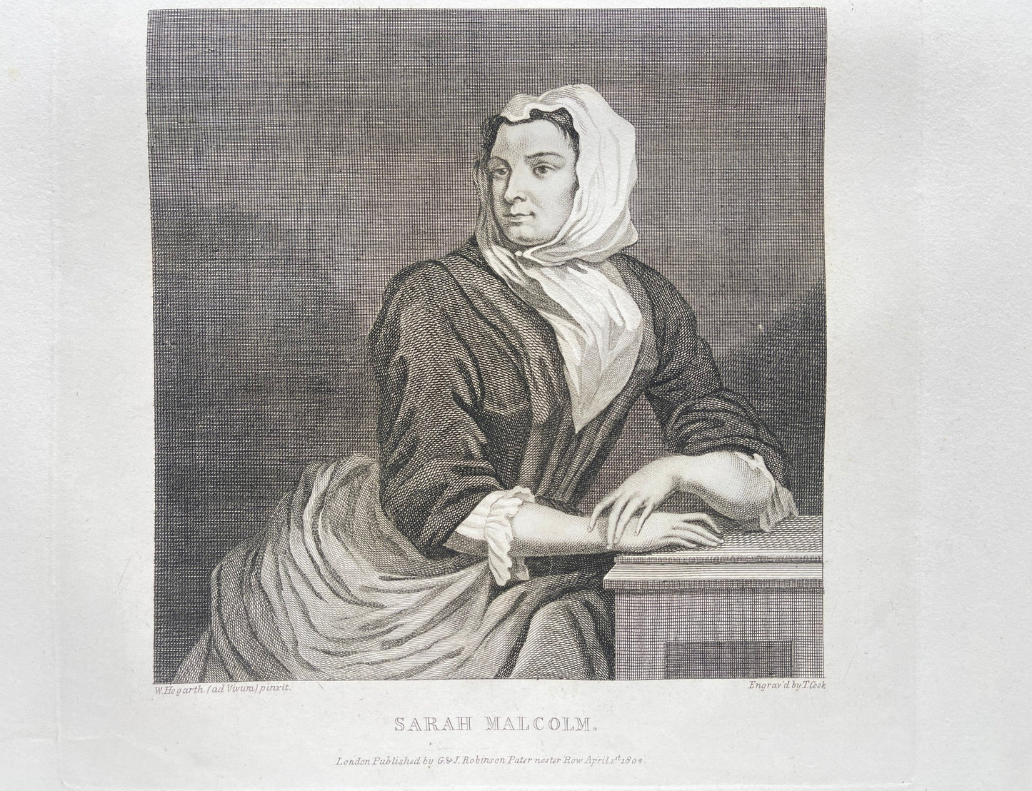 Original Antique Print - William Hogarth - Sarah Malcolm and The Bench - E5