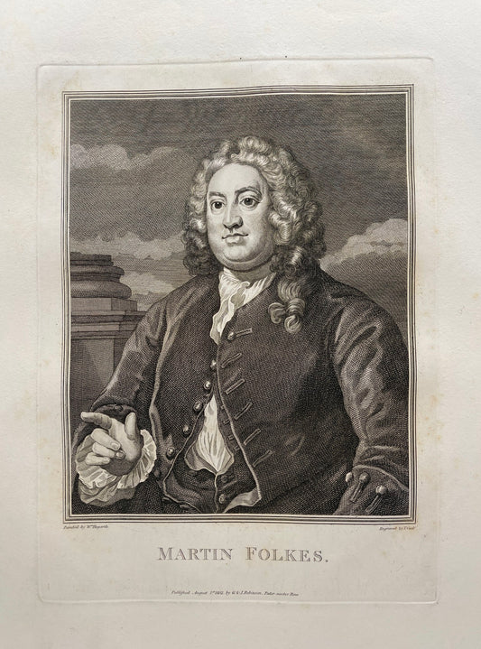 Antique Engraving - William Hogarth - Portrait of Martin Folkes - London - E5