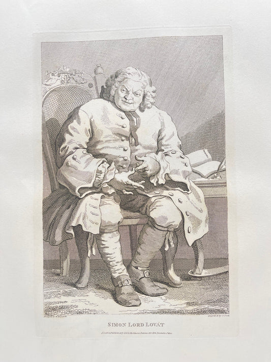 Antique Engraving - William Hogarth - Portrait of Simon Lord Lovat - E5