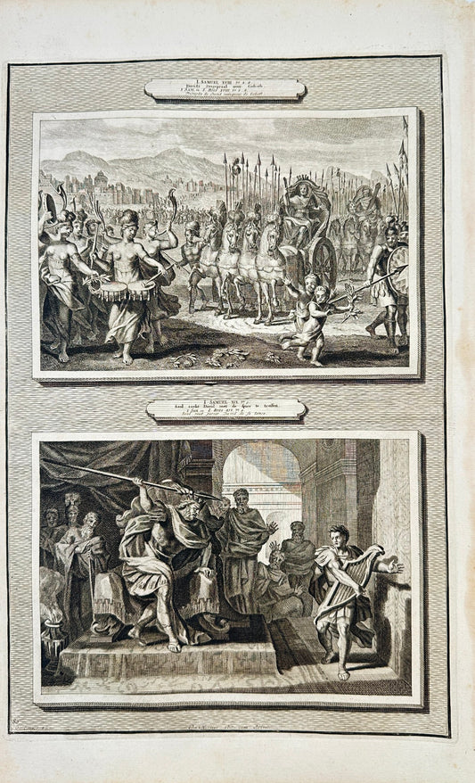 Antique Engraving - Pierre Mortier - Davids Zeegepraal Over Goliath - F5