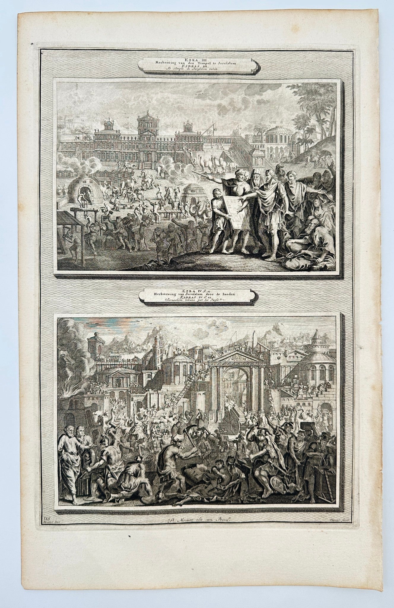 Antique Print - Pierre Mortier - The Reconstruction of the Temple - F5