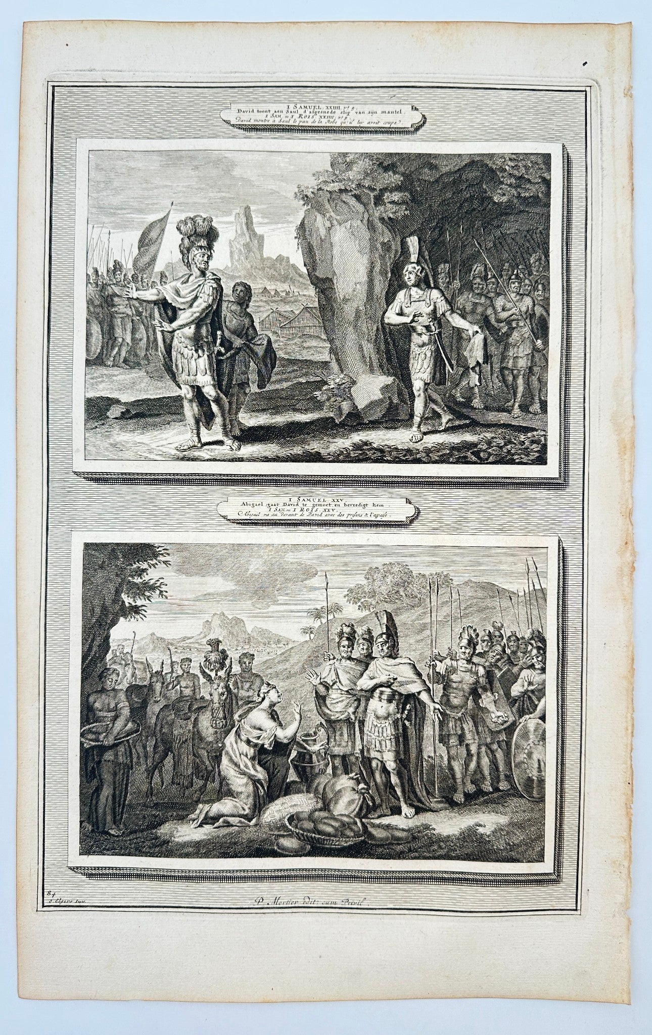 Antique Print - Mortier - David, Saul, and Abigail Old Testament Judaica - F5