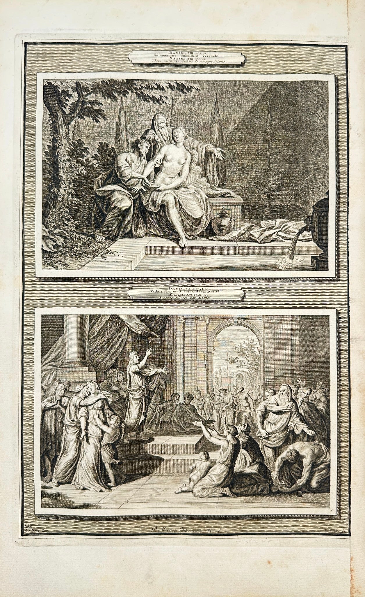 Antique Engraving - Pierre Mortier - Susanna Tempted to Unchastity - F5