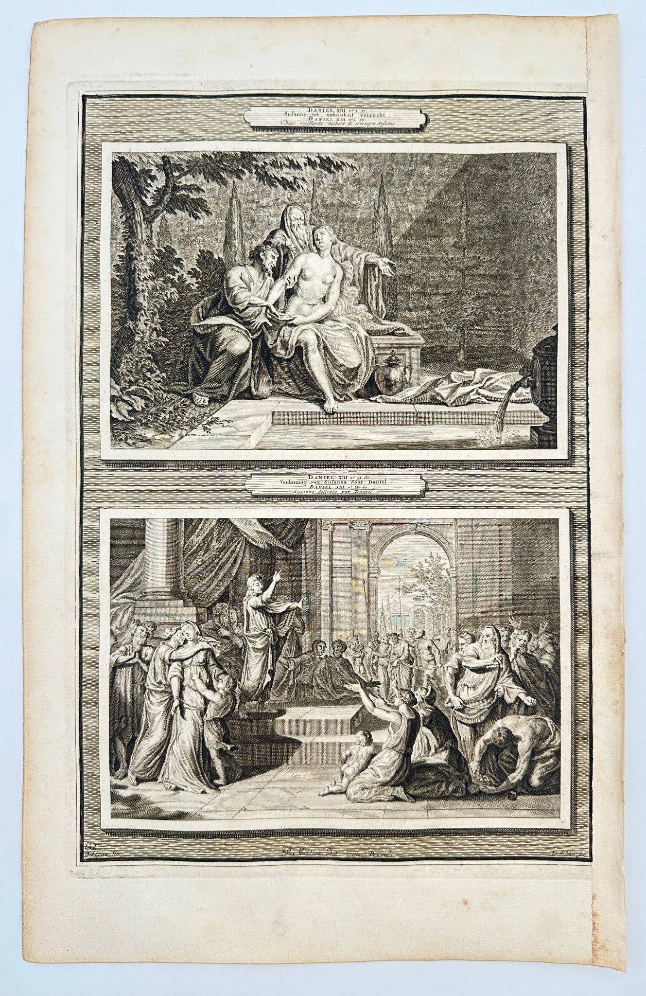 Antique Engraving - Pierre Mortier - Susanna Tempted to Unchastity - F5