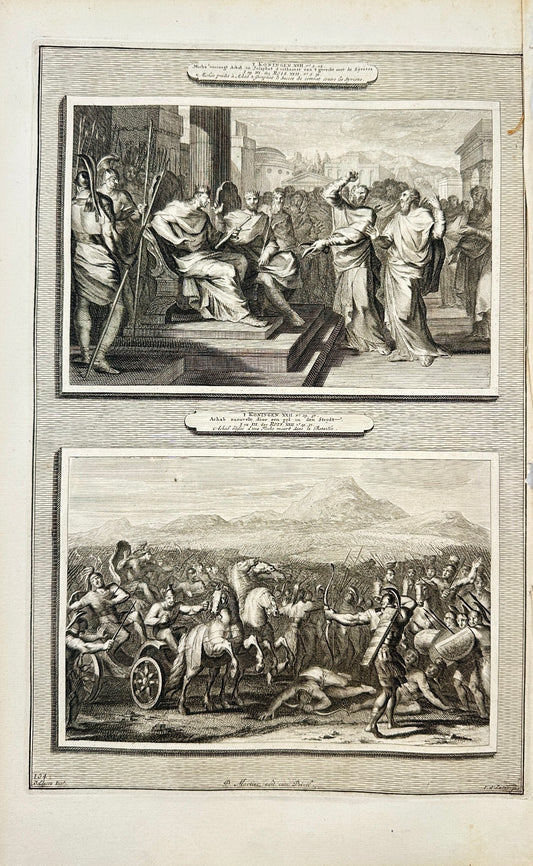 Antique Print - Pierre Mortier - Ahab Falls by an Arrow in the Battle - F5