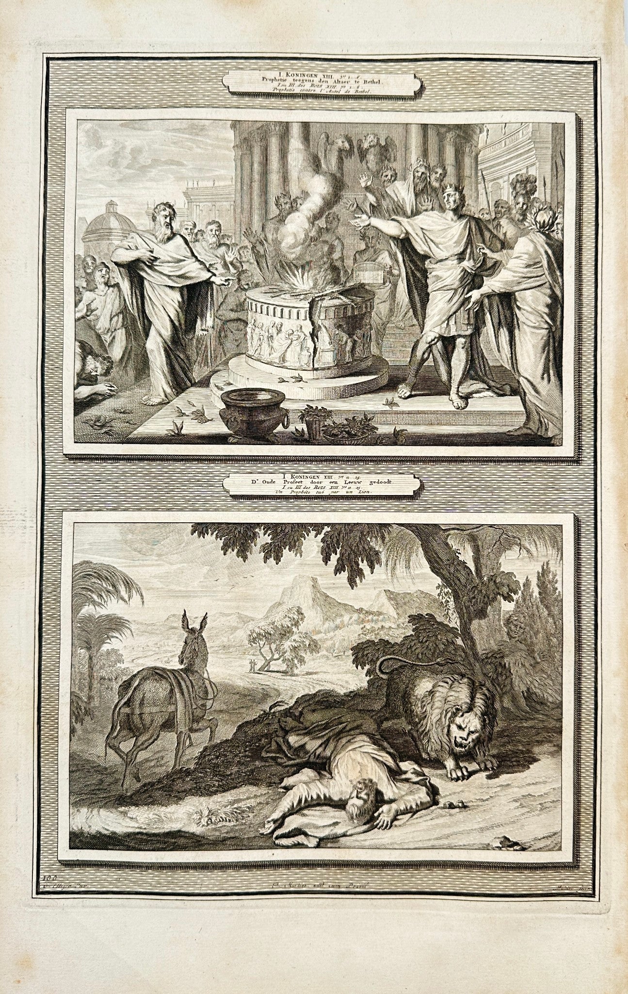 Antique Print - Mortier - Autel of Bethel and Prophet Shot Per un Lion - F5