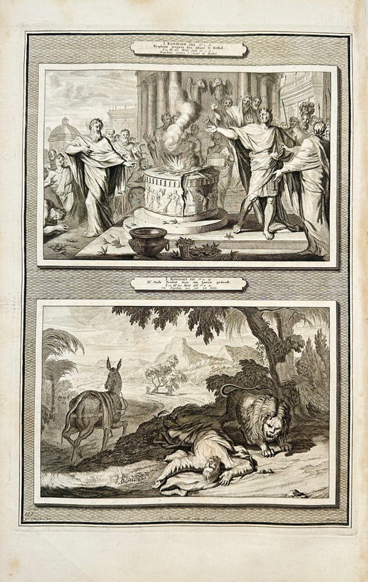 Antique Print - Mortier - Autel of Bethel and Prophet Shot Per un Lion - F5