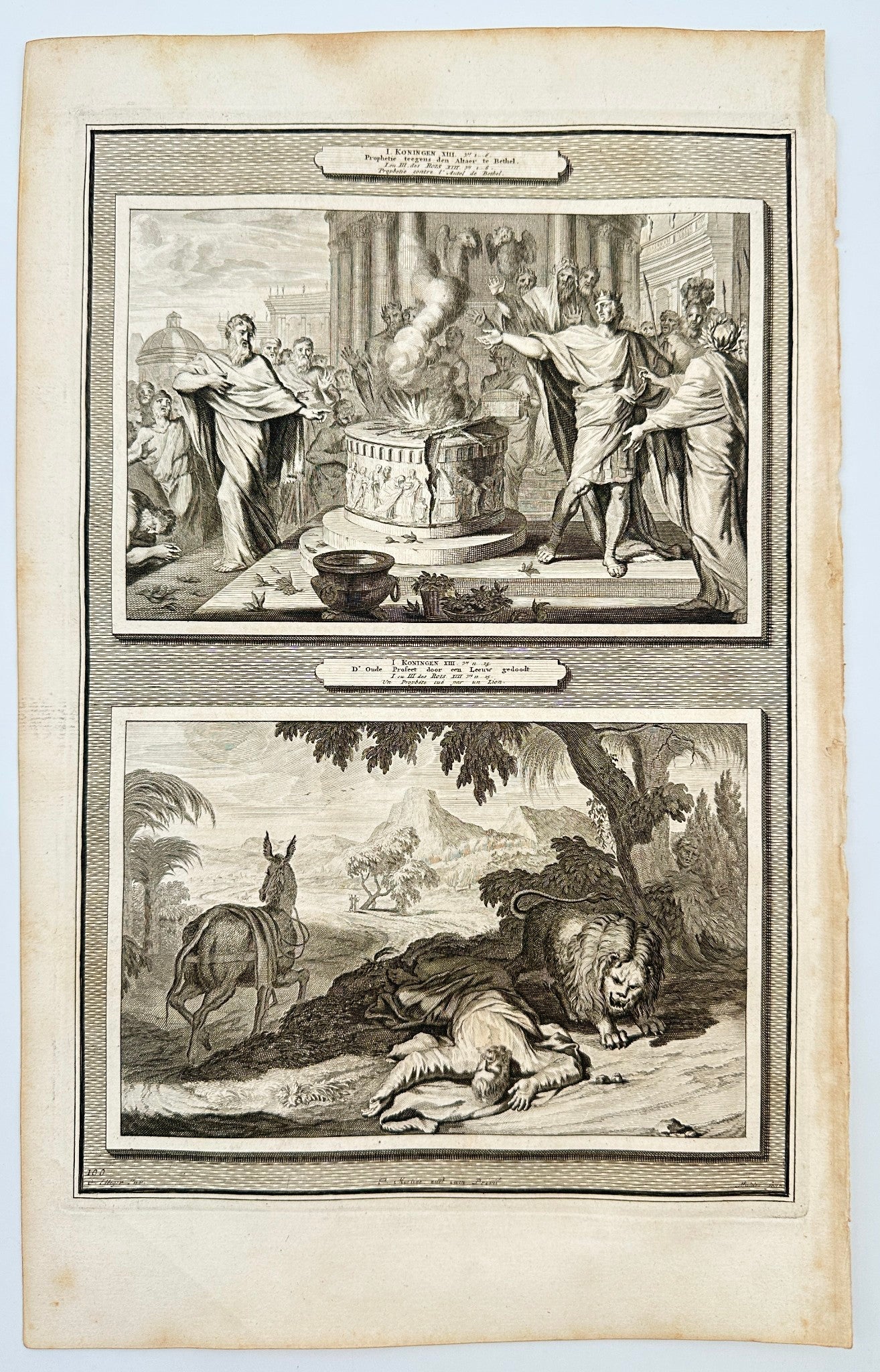 Antique Print - Mortier - Autel of Bethel and Prophet Shot Per un Lion - F5