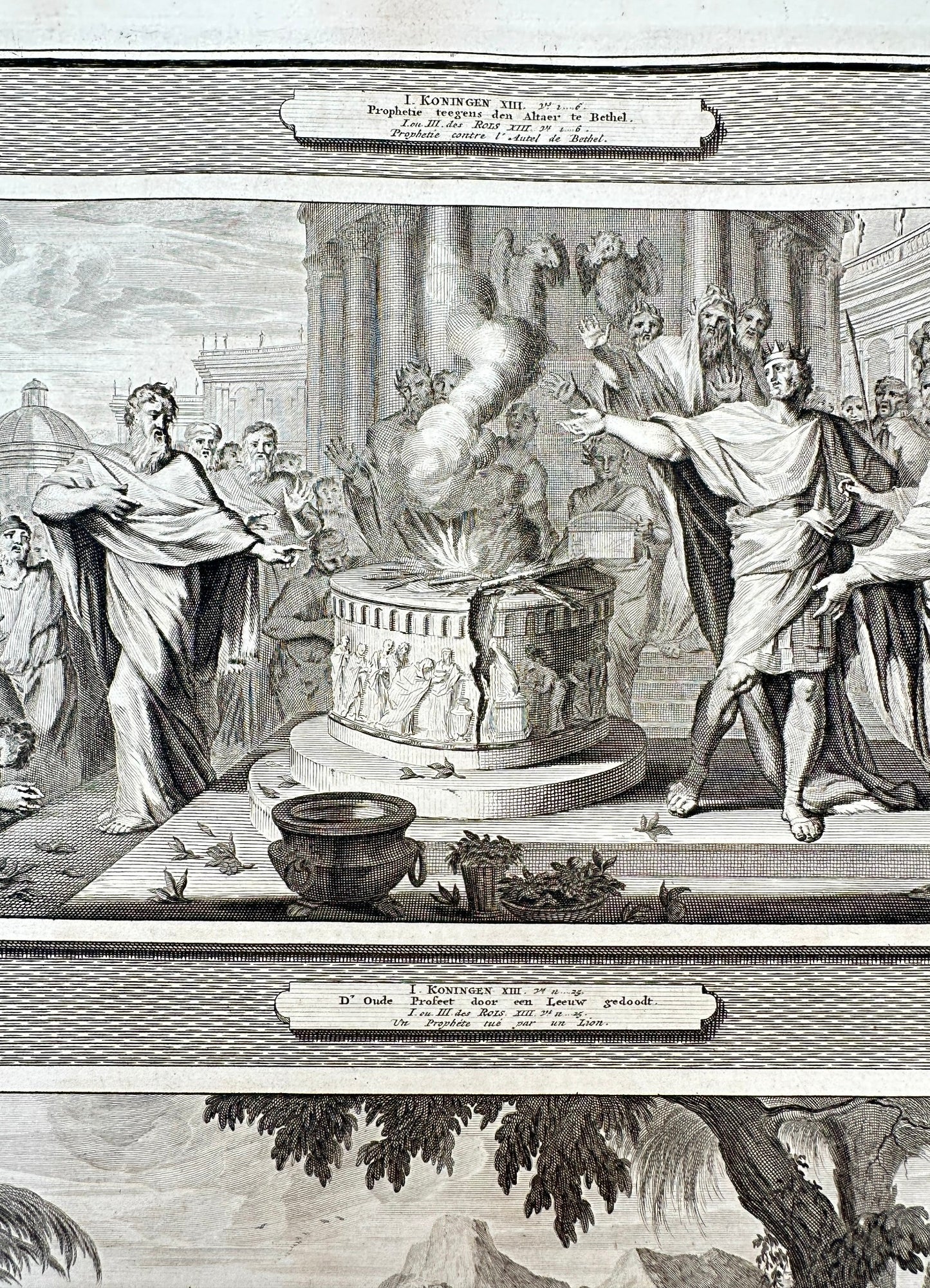 Antique Print - Mortier - Autel of Bethel and Prophet Shot Per un Lion - F5