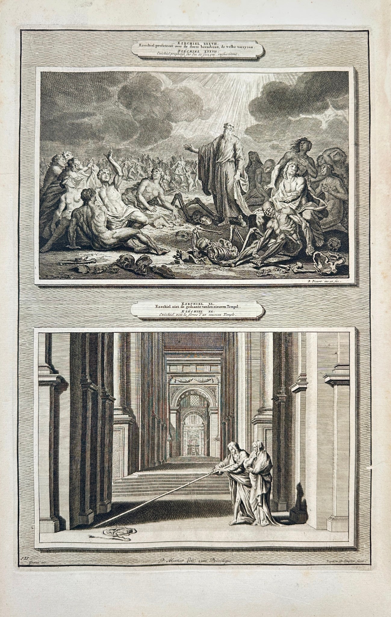 Antique Print - Ezekiel Prophesies Over Bones That are Resurrected - F5