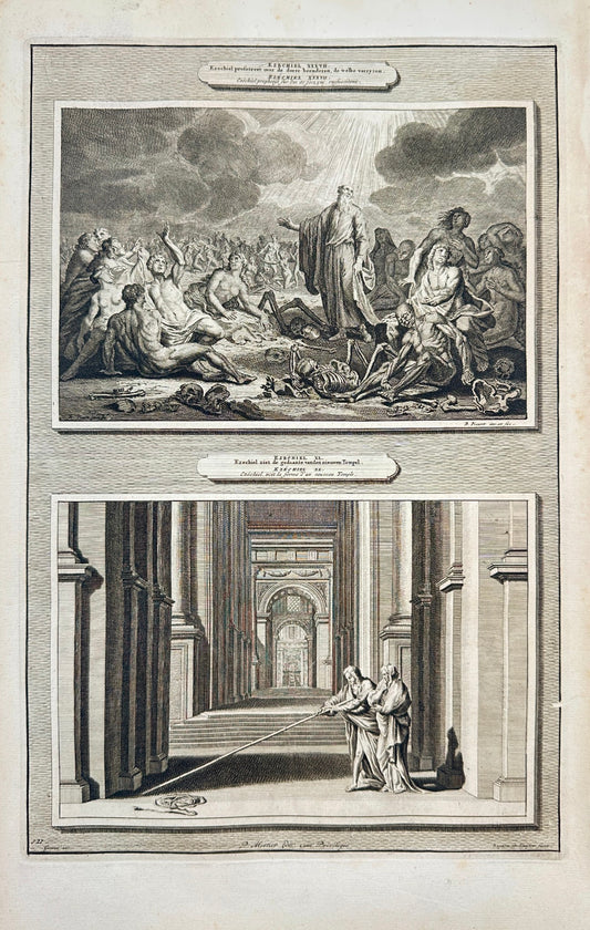Antique Print - Ezekiel Prophesies Over Bones That are Resurrected - F5