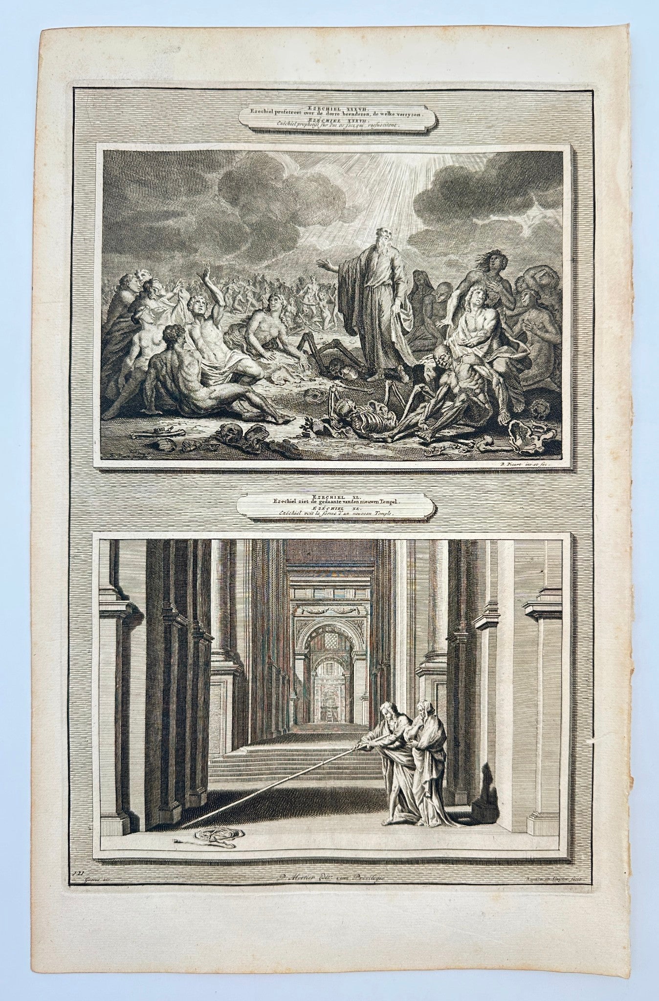 Antique Print - Ezekiel Prophesies Over Bones That are Resurrected - F5