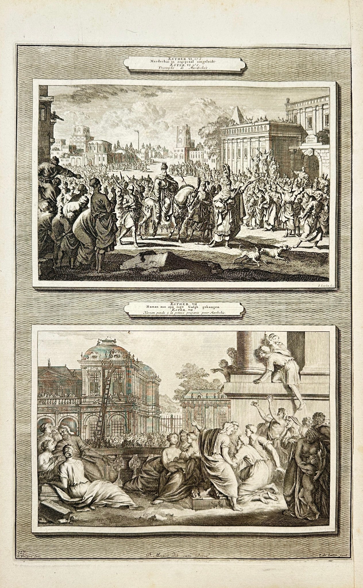 Antique Engraving - Pierre Mortier - Mordecai Led in Triumph - Amsterdam - F5