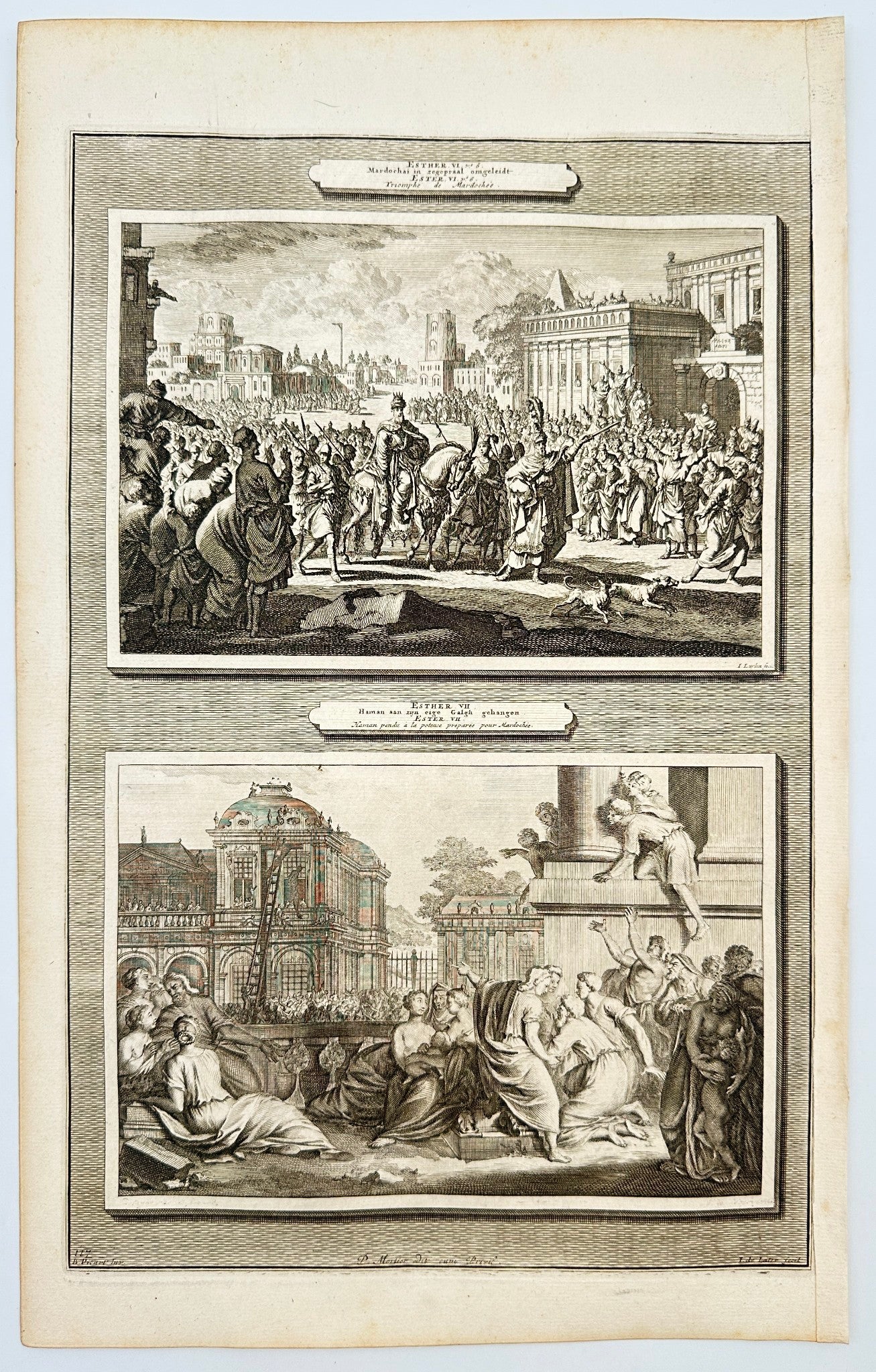 Antique Engraving - Pierre Mortier - Mordecai Led in Triumph - Amsterdam - F5