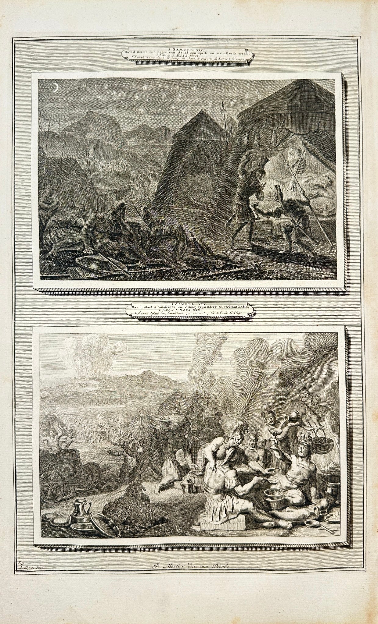 Antique Print - Pierre Mortier - David Defeats the Amalekites - Amsterdam - F5
