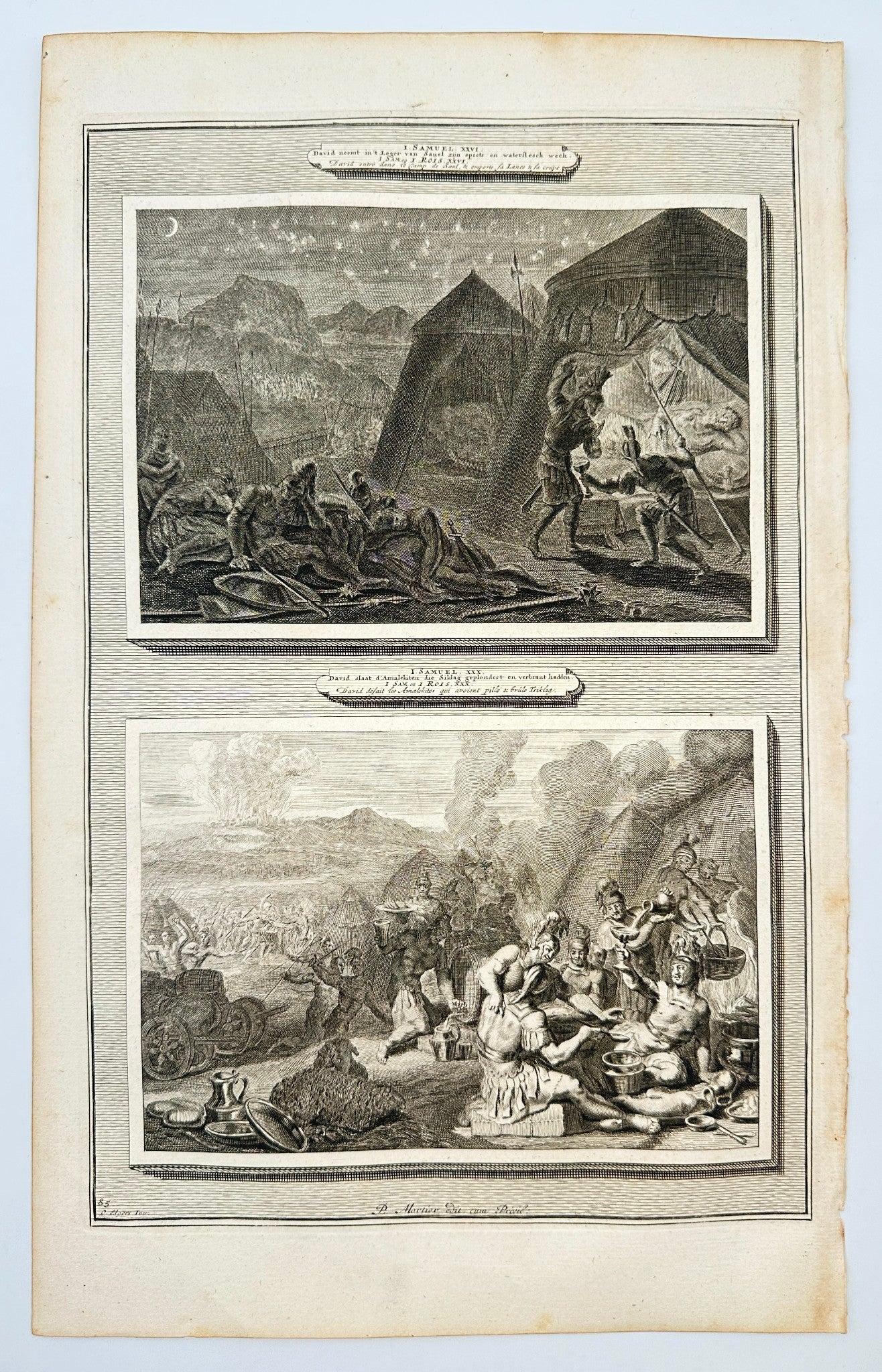 Antique Print - Pierre Mortier - David Defeats the Amalekites - Amsterdam - F5
