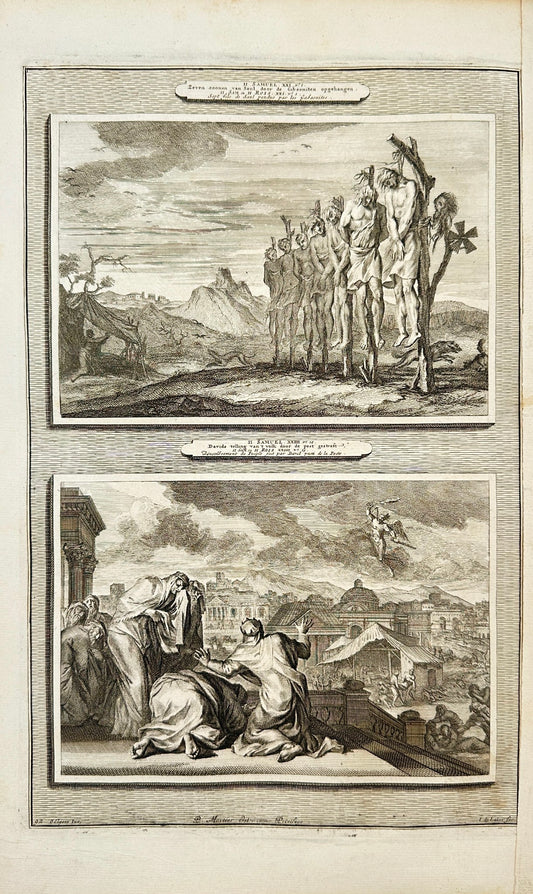 Antique Print - Pierre Mortier - Saul's Sons Hanged by the Gibeonites - F5