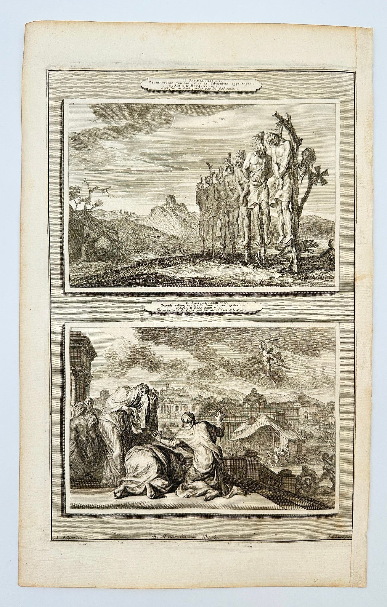 Antique Print - Pierre Mortier - Saul's Sons Hanged by the Gibeonites - F5