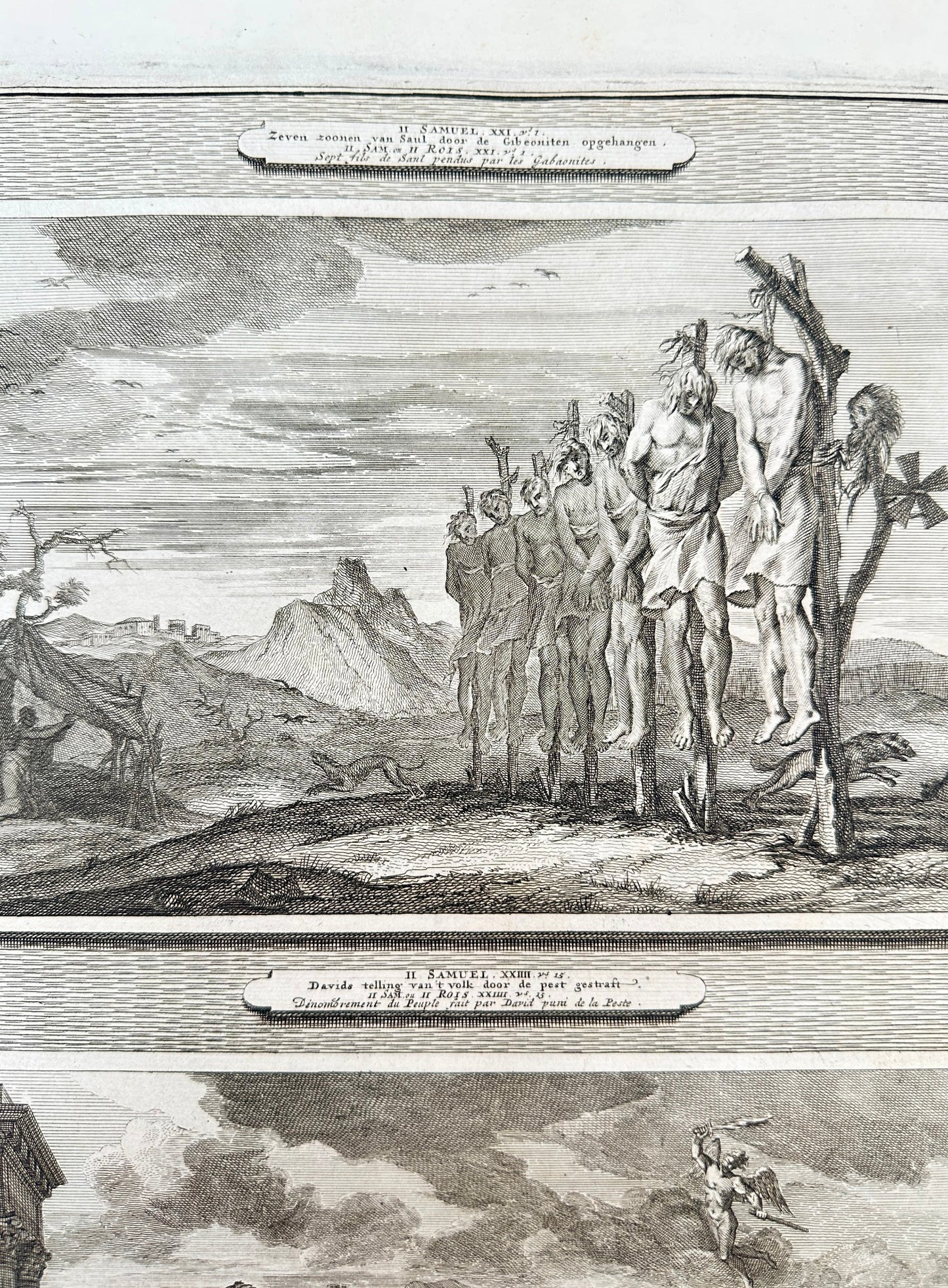 Antique Print - Pierre Mortier - Saul's Sons Hanged by the Gibeonites - F5