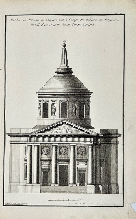 Antique Print - Portal of a Chapel Decorated in the Doric Order - France - F4