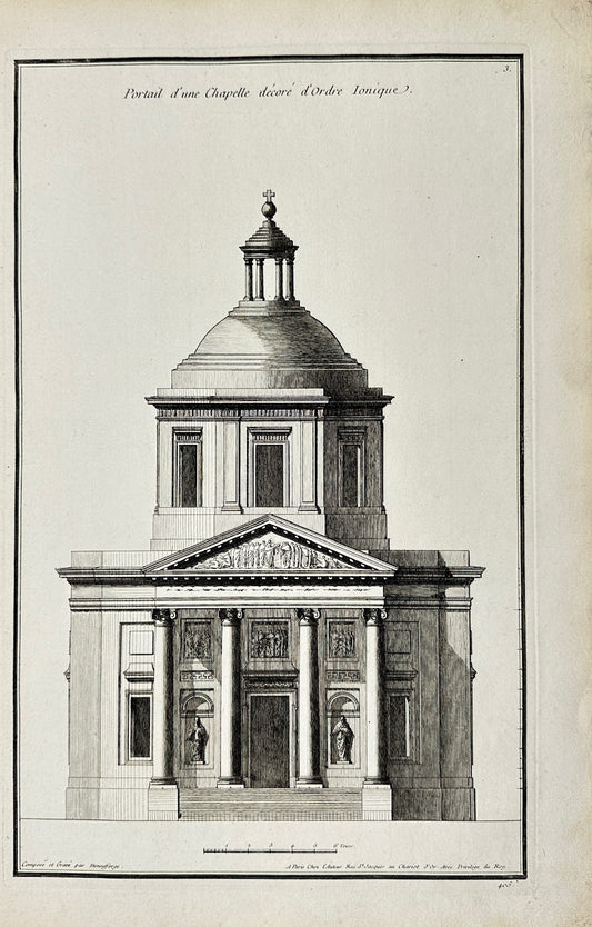 Antique Print - Portal of a Chapel Decorated in the Ionic Order - France - F4