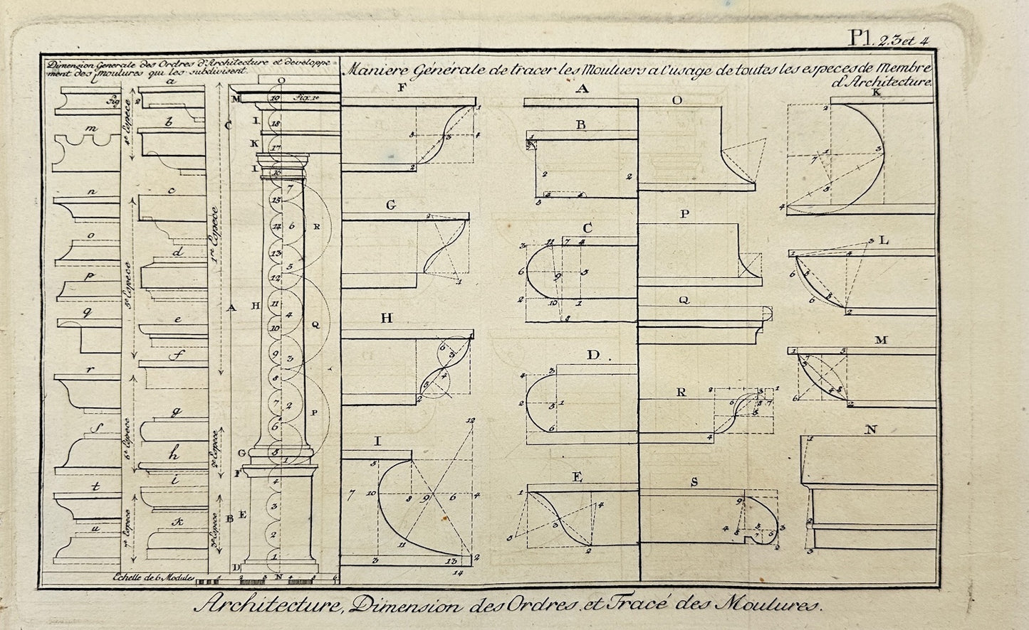 Antique Engraving - Bernard - Dimension of Orders and Tracing of Moldings - C2