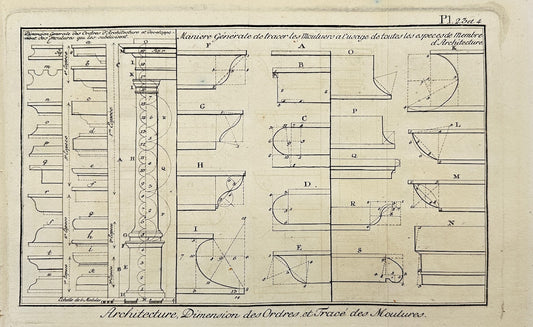 Antique Engraving - Bernard - Dimension of Orders and Tracing of Moldings - C2