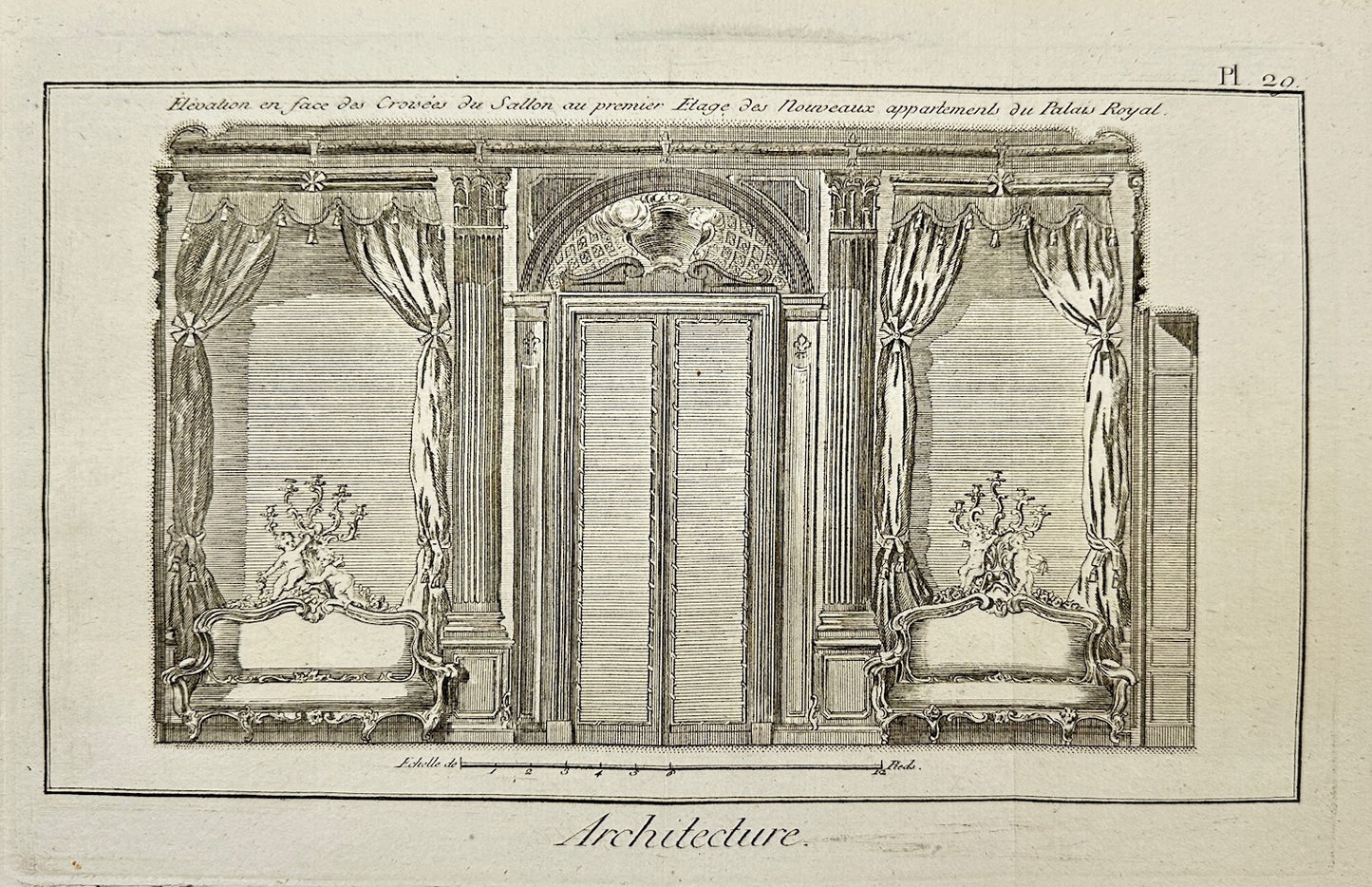 Antique Print - Bernard - Palais-Royal rooms for the Duchess of Orléans - C2