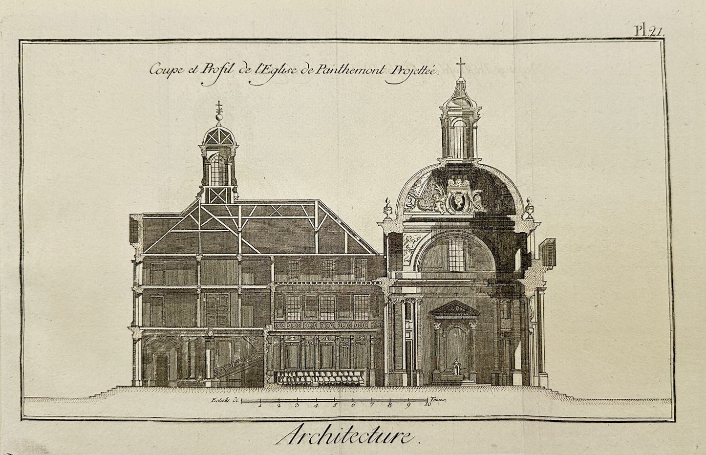 Antique Print - Jacques Renaud Bernard - Penthemont Royal Abbey - Church - C2