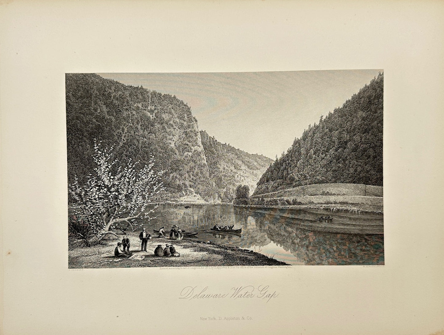 Antique Engraving - William Cullen Bryant - View of Delaware Watem Gup - F5