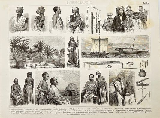 Antique Print -Friedrich Arnold Brockhaus -  Afritanische Bolterschaften - C5