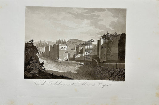 Original Antique Print - Paul Fumagalli - View of Pompeii - Albino's Inn - F3
