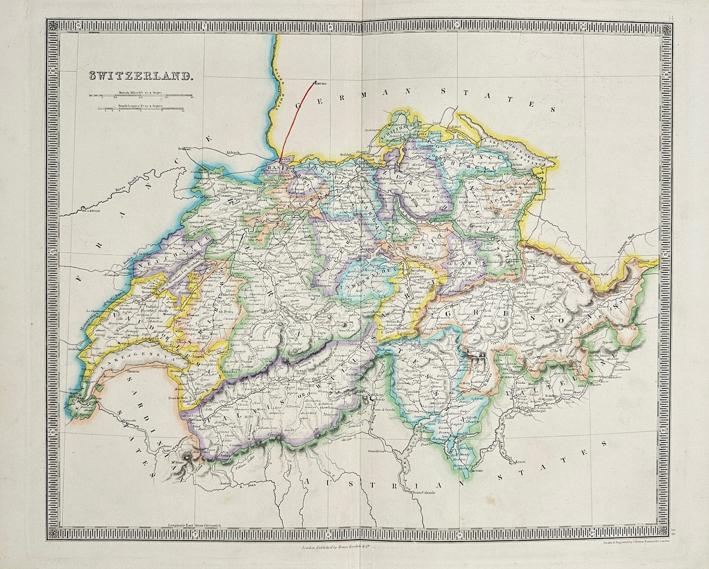 Antique Map - John Dower - Map of Switzerland - German States - France - G3