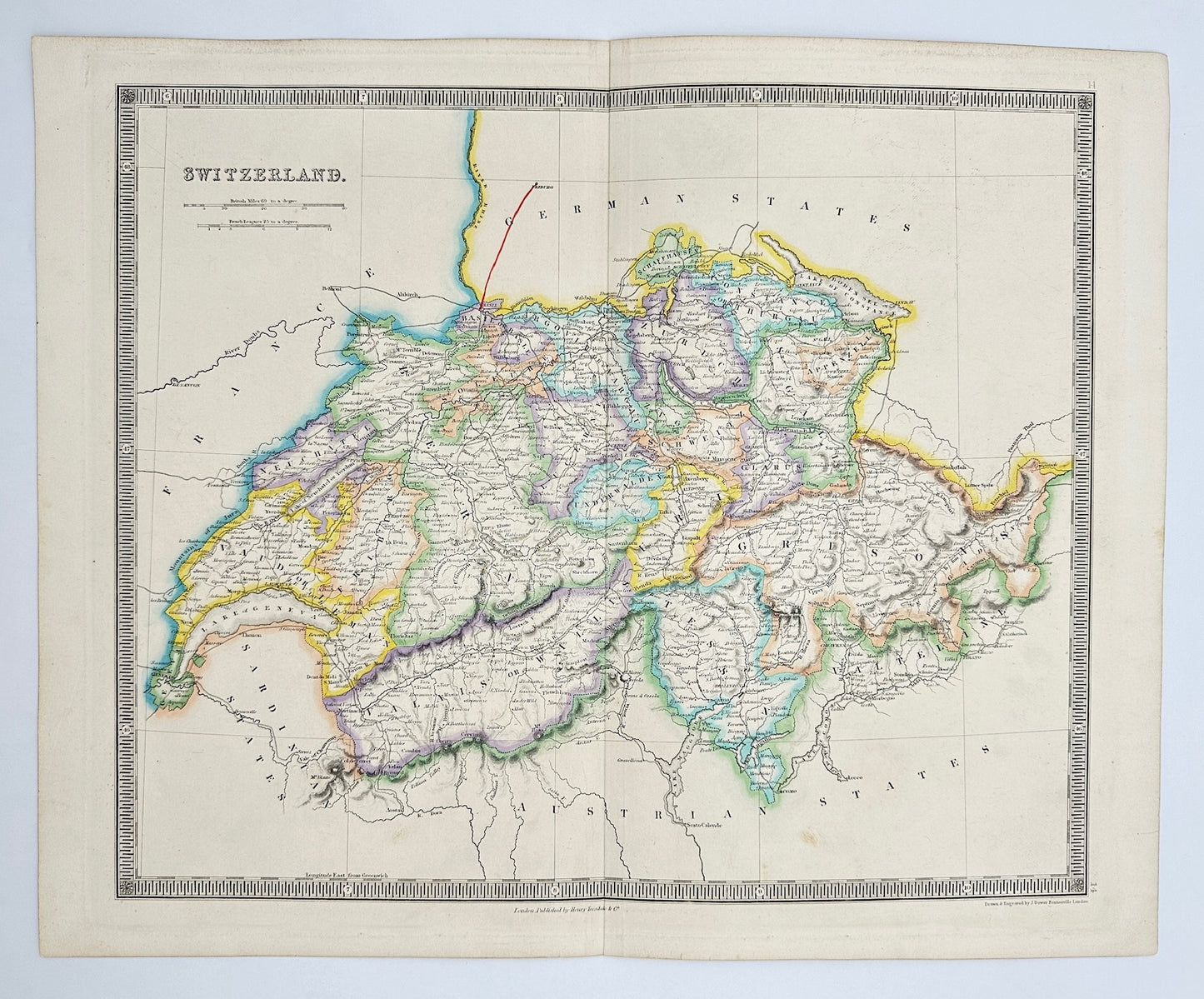 Antique Map - John Dower - Map of Switzerland - German States - France - G3